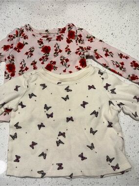 💛4/$20 Old Navy Pink Rose & Cream Butterfly Long Sleeve Tees - 2-Pack